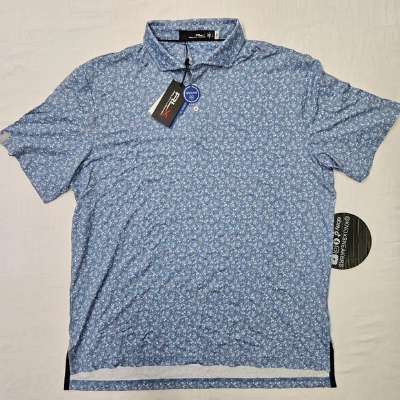 RLX Ralph Lauren Performance Golf Polo Shirt Blue Floral Men's Size Large